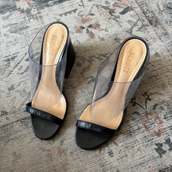 Schutz Clear Chunky Block Heels - Women's Size 8 - Picture 1 of 7